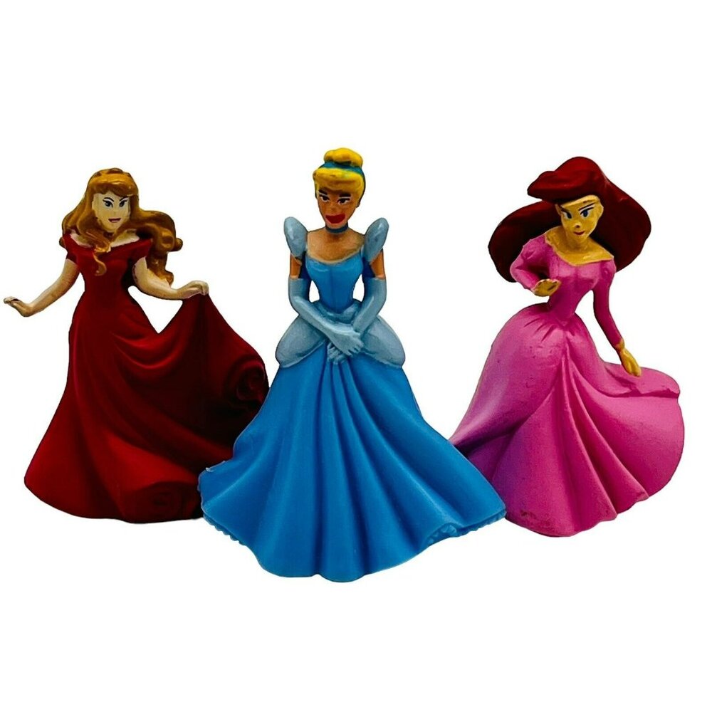 Disney Princess Figures Ariel‎ Cinderella Aurora Cake Topper 2 inch PVC Lot of 3